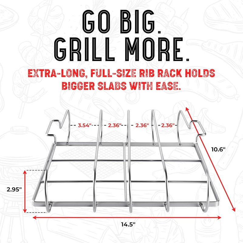 SHIZZO Rib Rack for Smoking & Grilling, Holds up to 4 Full Racks of Ribs, Foldable Design, Fits Large Gas Smoker or Charcoal Grill, Perfect BBQ Accessory, Smoker Accessories, Gifts for Men, Father - Image 4